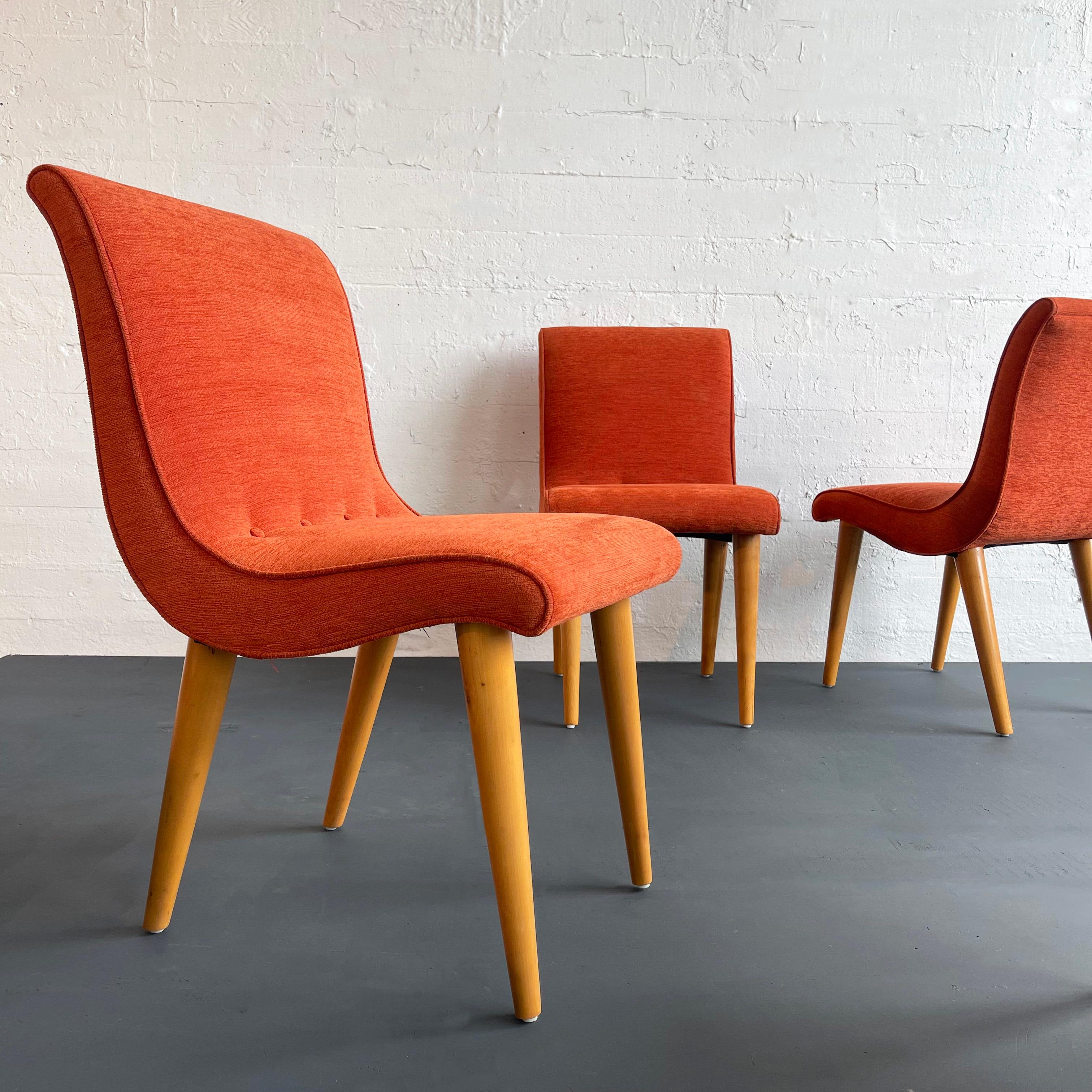 Art Deco Upholstered Scoop Dining Chairs By Russel Wright For Conant Ball In Good Condition For Sale In Brooklyn, NY