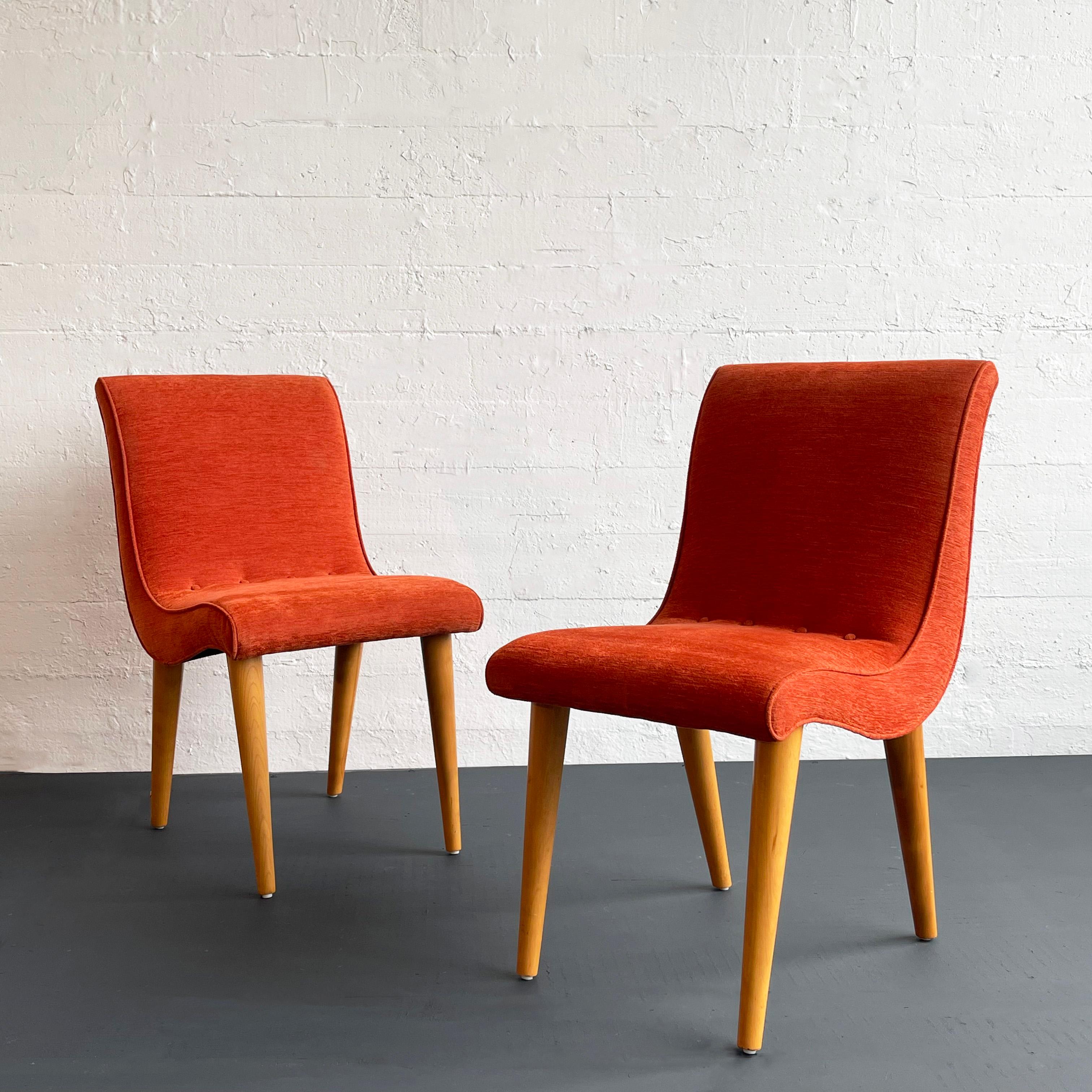 Upholstery Art Deco Upholstered Scoop Dining Chairs By Russel Wright For Conant Ball For Sale