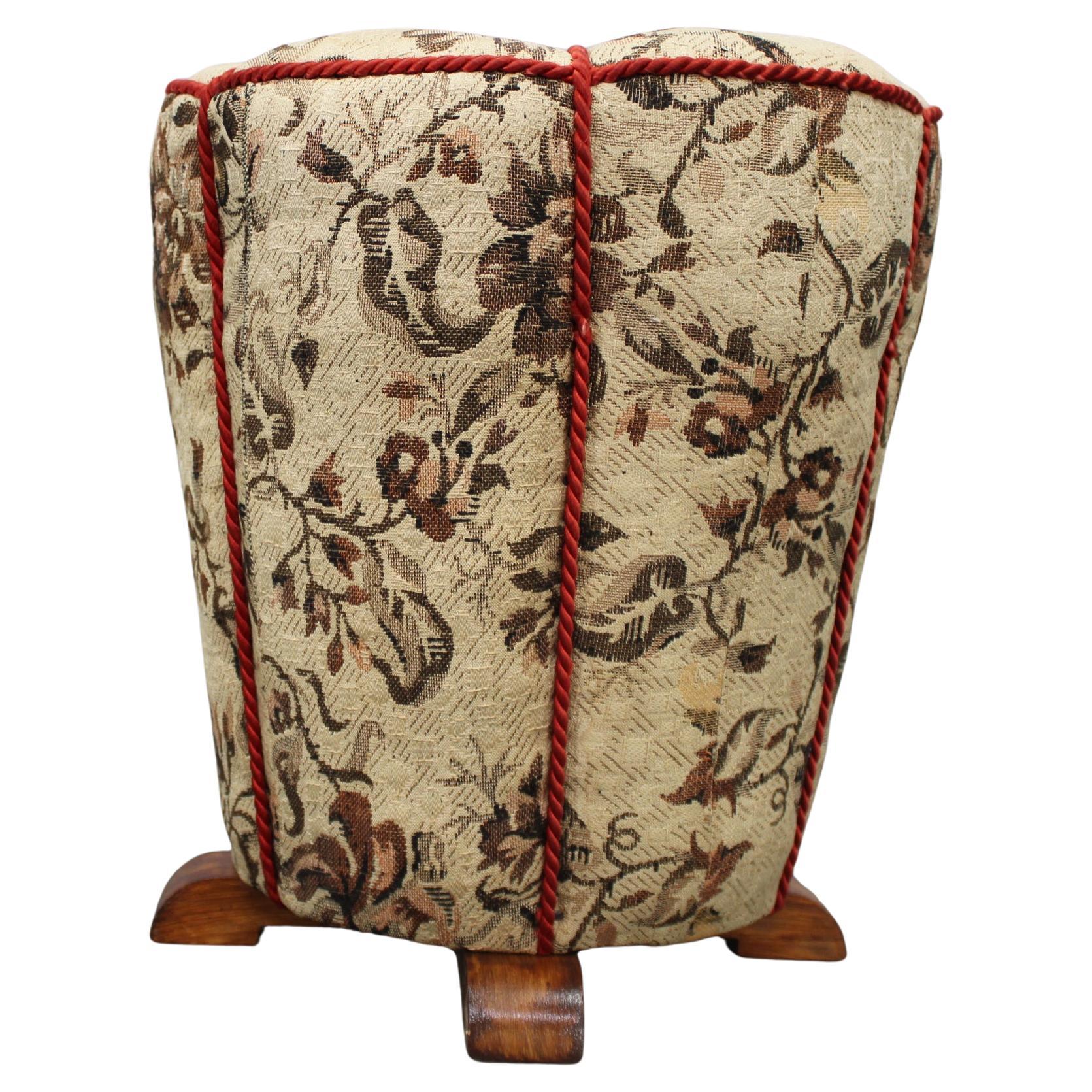 Art Deco Upholstered Stool with Floral Fabric, Czechoslovakia, 1930s