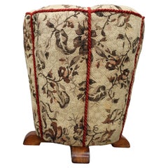 Art Deco Upholstered Stool with Floral Fabric, Czechoslovakia, 1930s