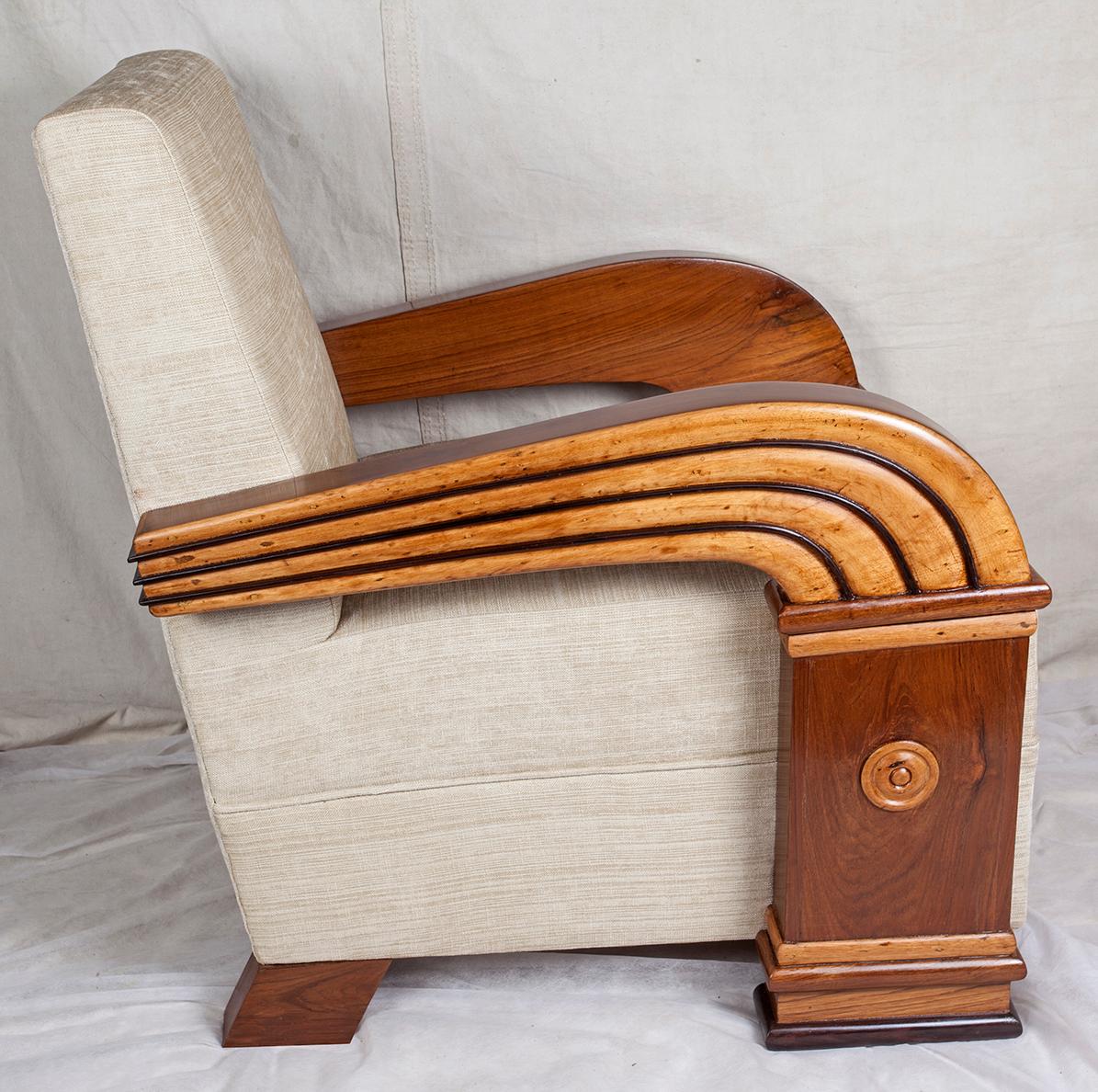 Art Deco Upholstered Teak Living Room Set Comprised of Loveseat & Pair of Chairs 1