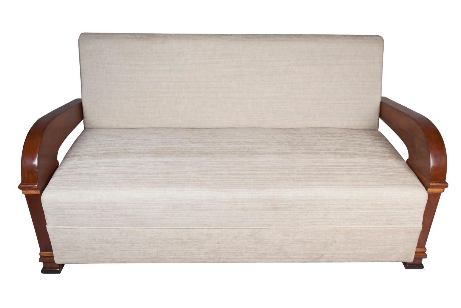 Art Deco Upholstered Teak Living Room Set Comprised of Loveseat & Pair of Chairs 3
