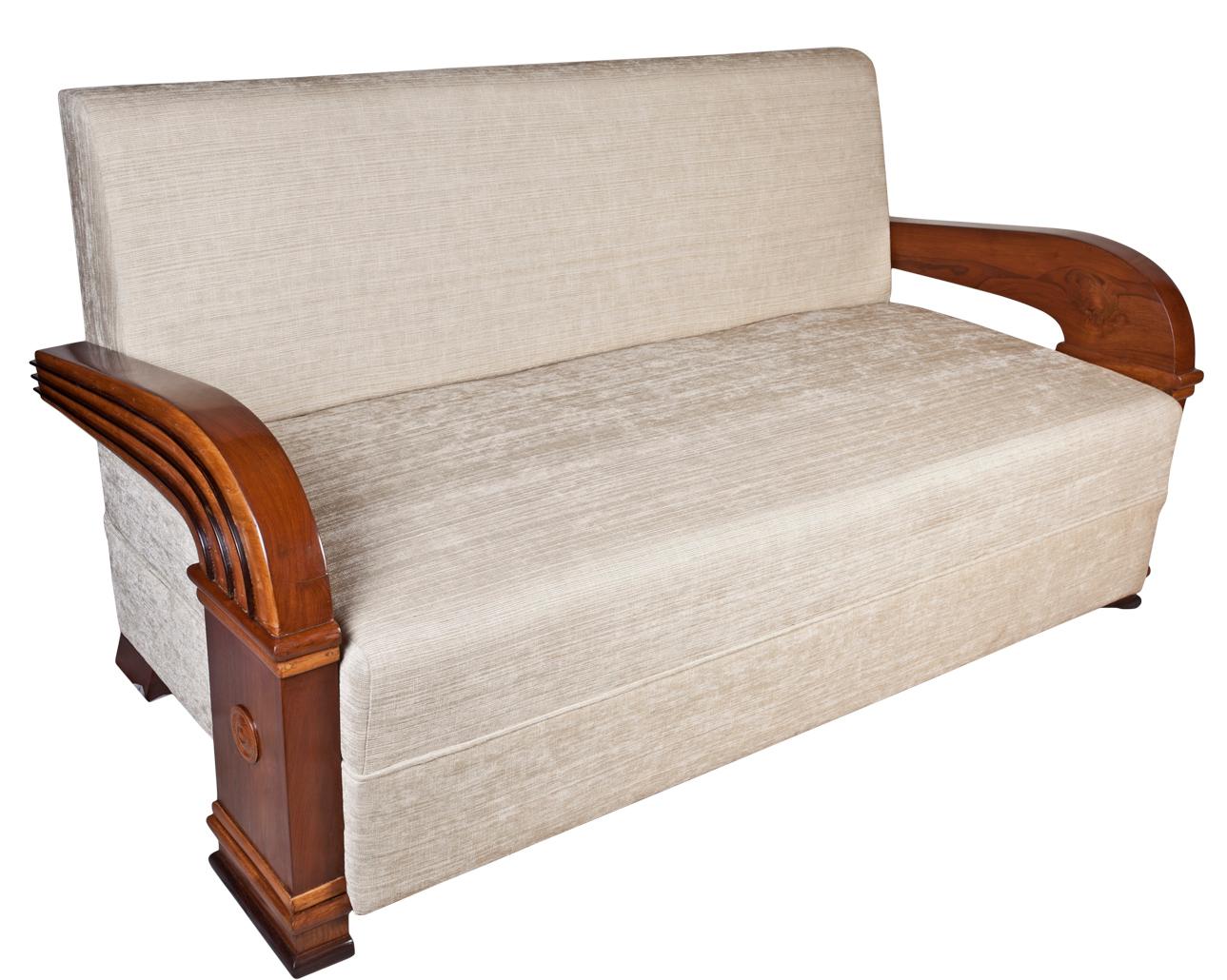 Art Deco Upholstered Teak Living Room Set Comprised of Loveseat & Pair of Chairs 4