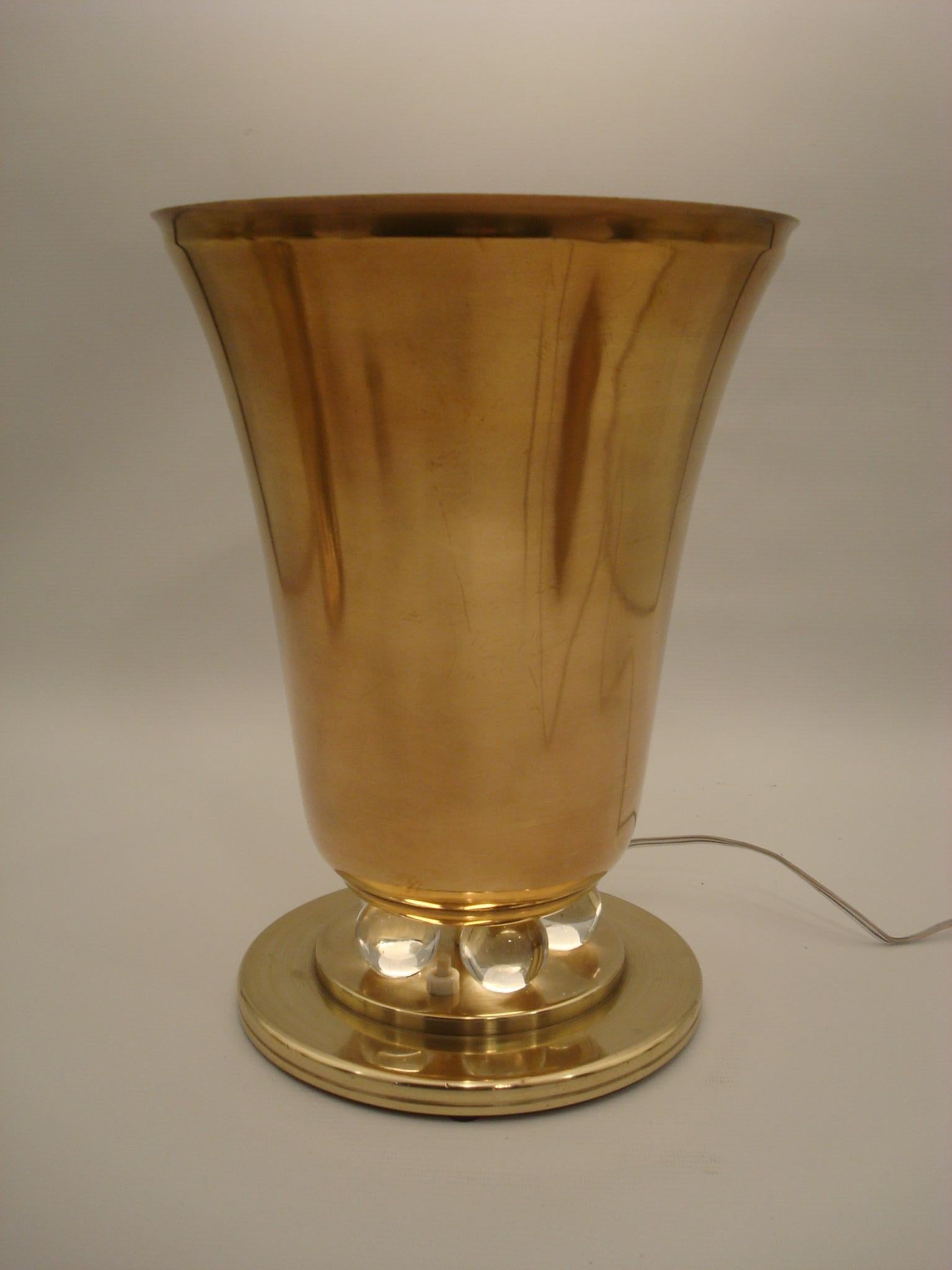 Art Deco Uplight Brass Metal Table Lamp, French, 1930s For Sale 8