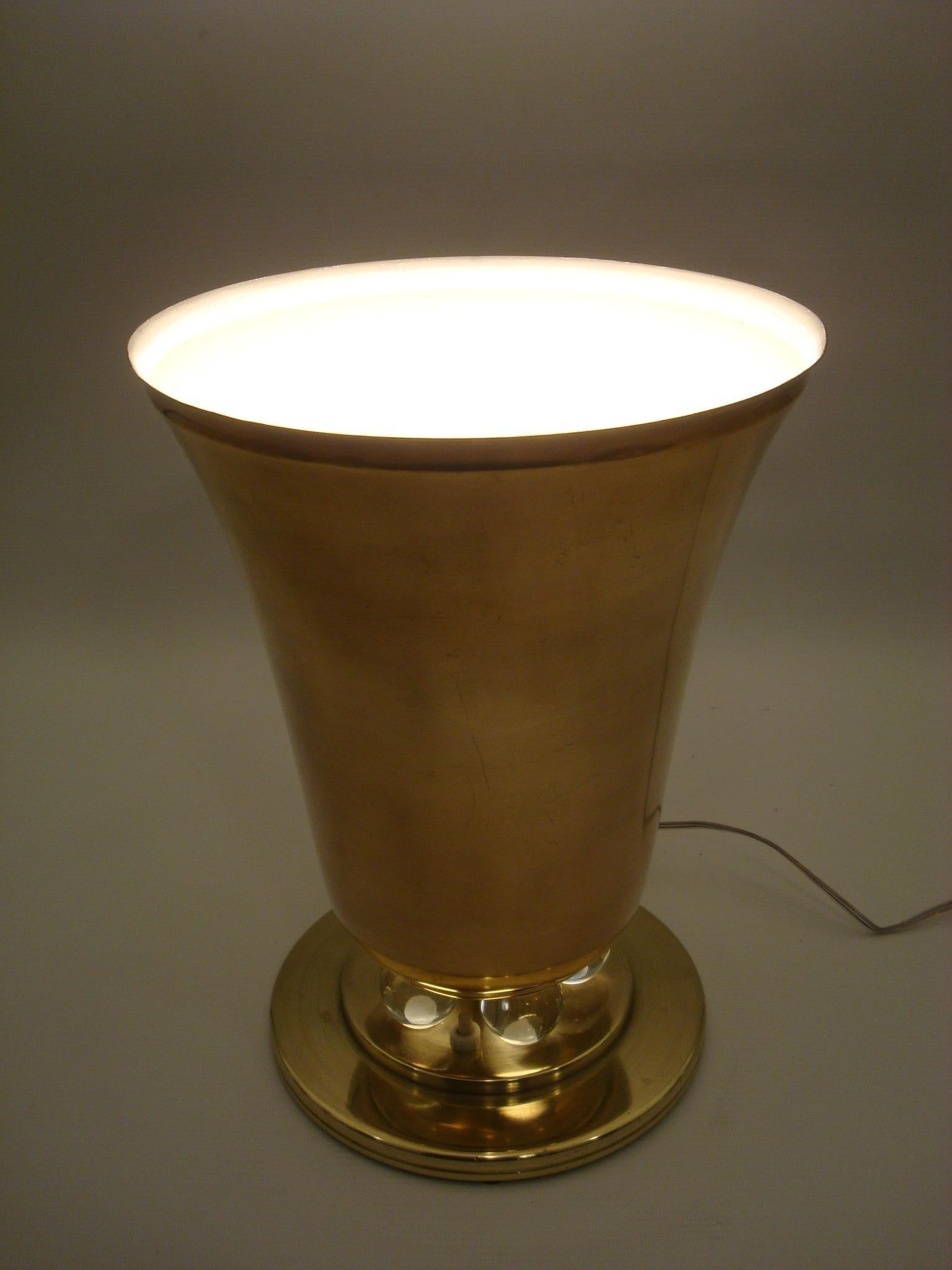 Art Deco Uplight Brass Metal Table Lamp, French, 1930s For Sale 4
