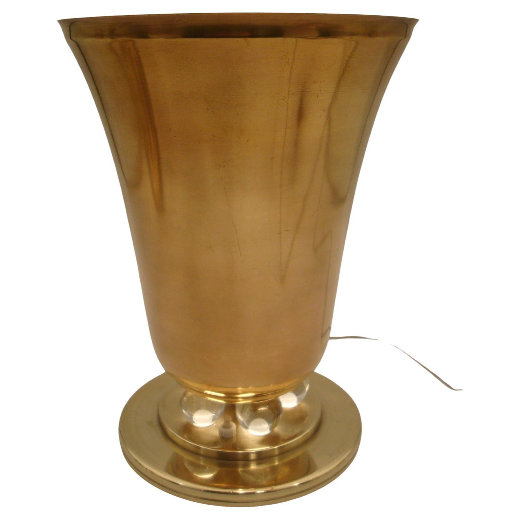 Art Deco Uplight Brass Metal Table Lamp, French, 1930s For Sale