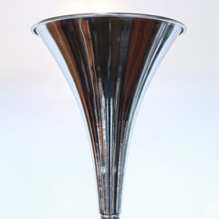 Art Deco Chromed Metal Uplighter Lamp Reeded Bakelite Rod & Base