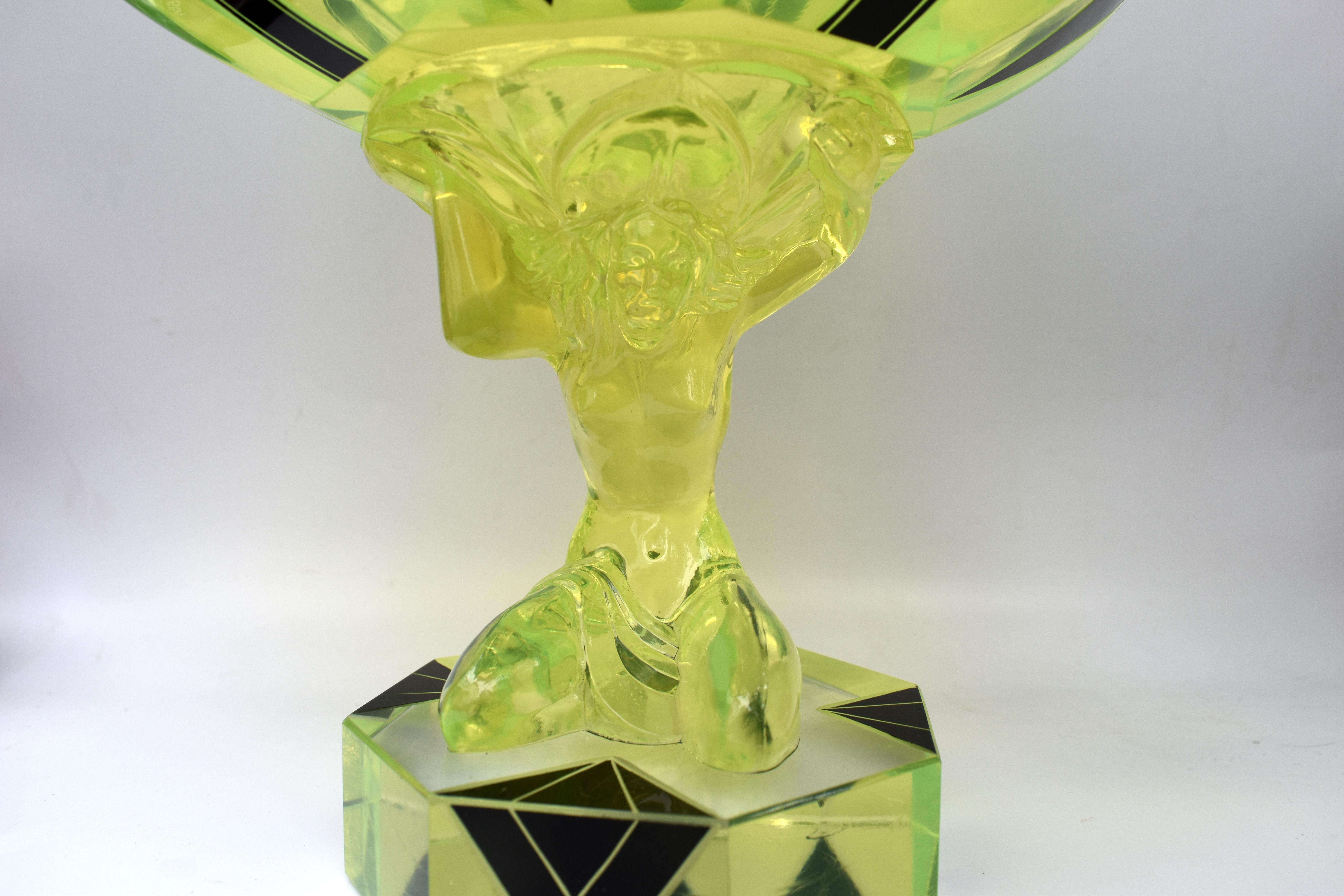 Czech Art Deco Uranium Glass Comport Centrepiece, c1930