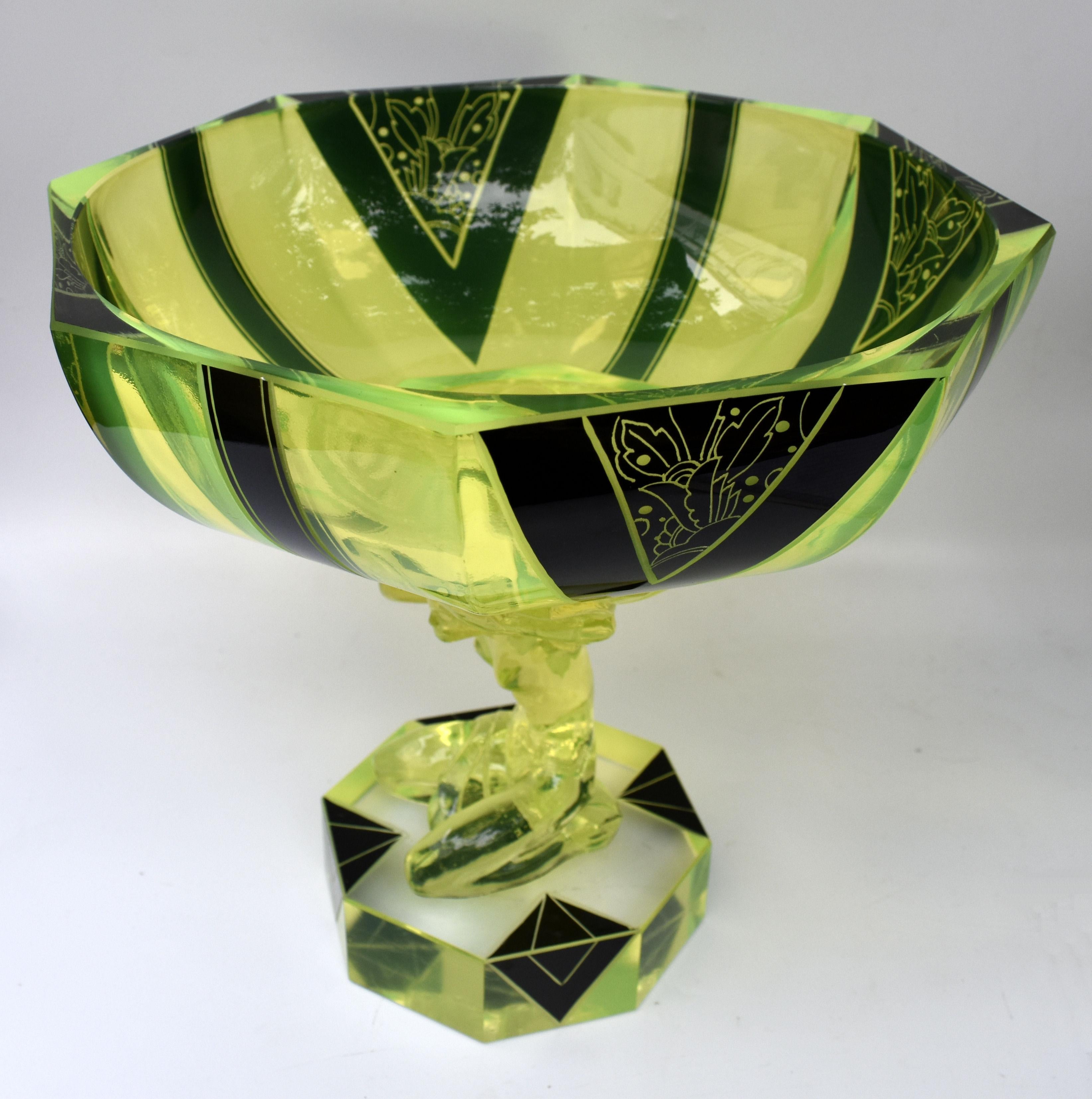 20th Century Art Deco Uranium Glass Comport Centrepiece, c1930