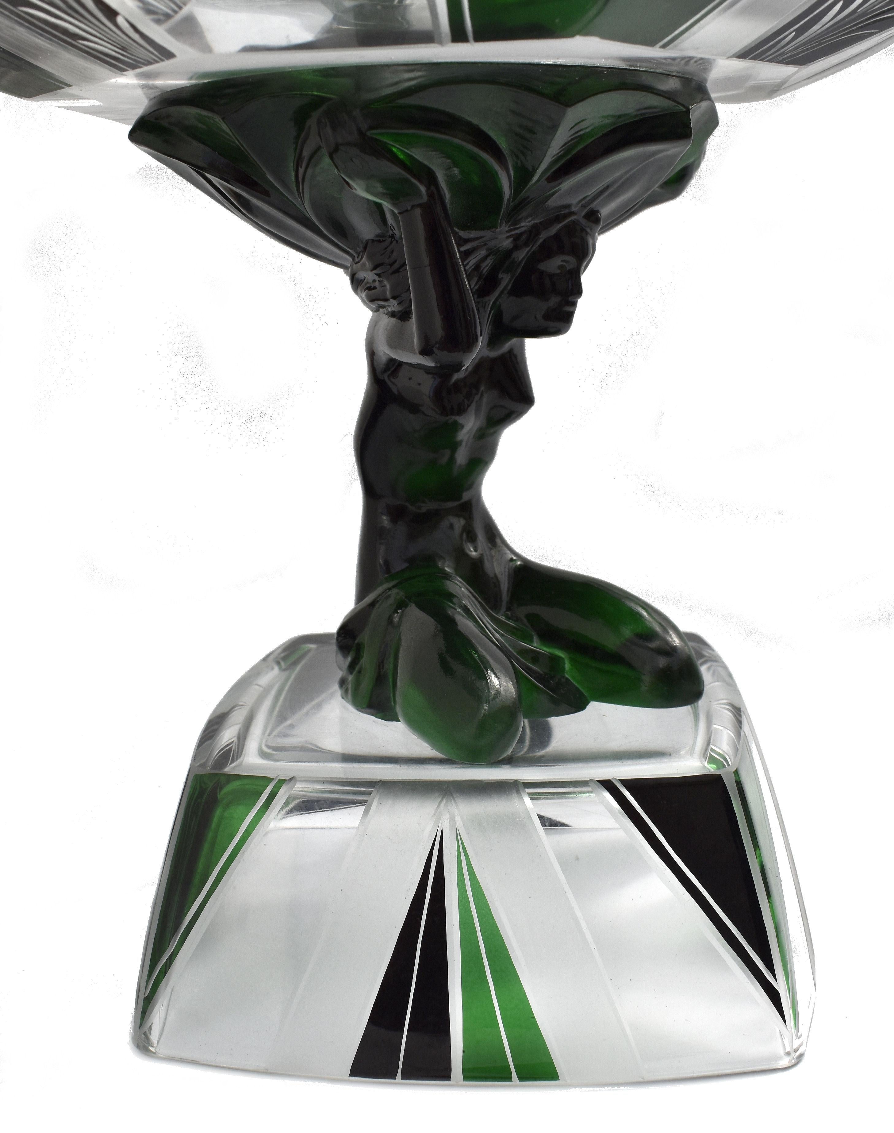 This is without doubt one of our all time favourite Art Deco comports. Originating from Czech republic and made by Karl Palda this comport packs two punches, not only visually with it's very distinctive green and jet black enamel accents/design but