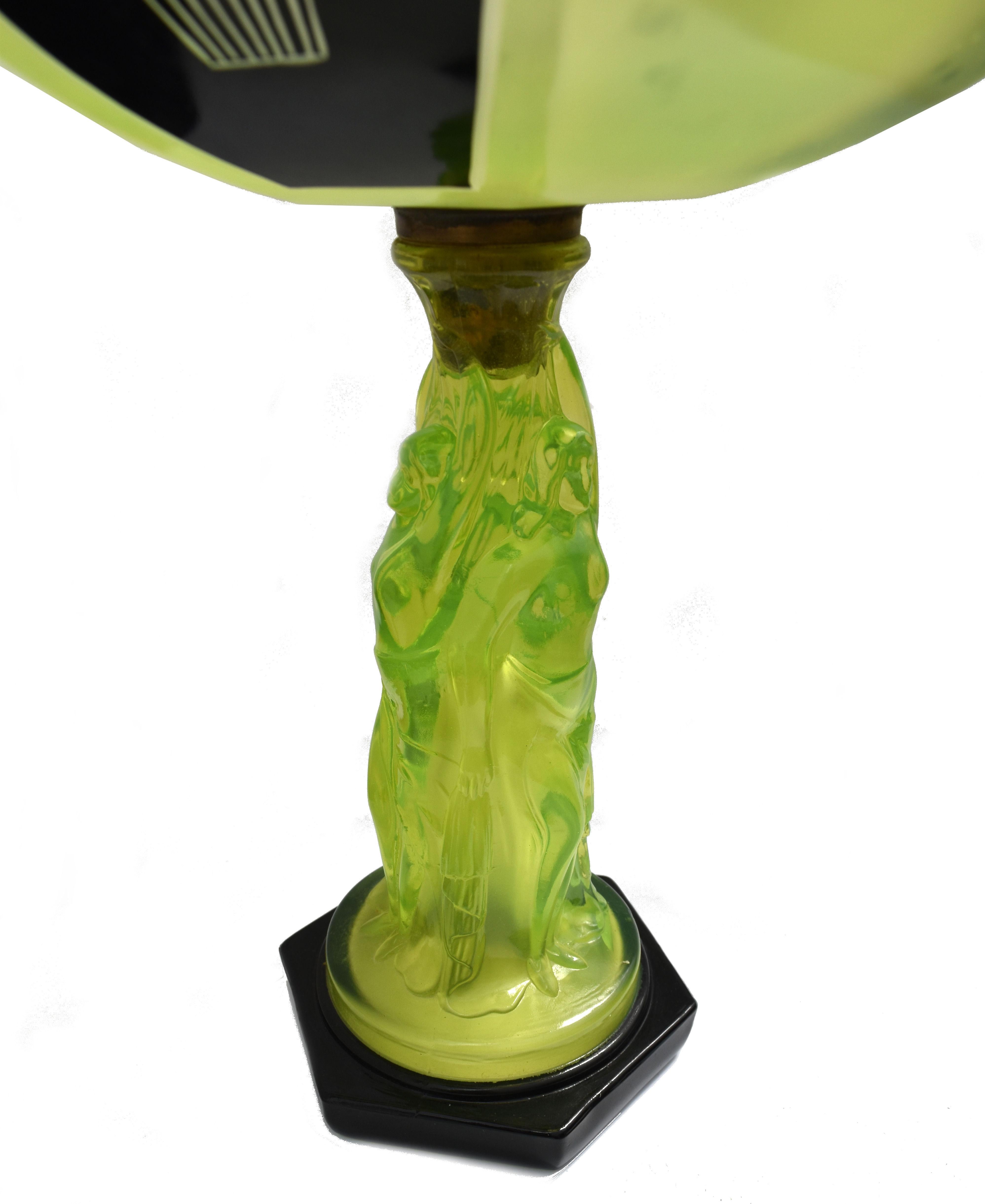 20th Century Art Deco Uranium Glass Figural Comport Centrepiece, c1930