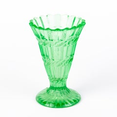 Art Deco Uranium Glass Fluted Centerpiece Vase 1930s