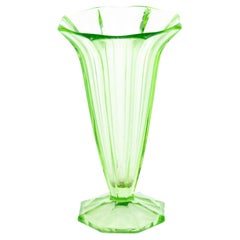 Antique Art Deco Uranium Glass Fluted Centerpiece Vase 1930s