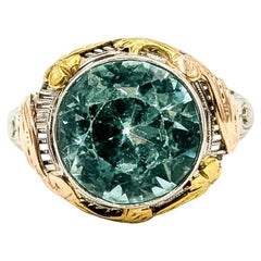 Art Deco Uranium Glass Ring in 14k Tri-Tone Gold