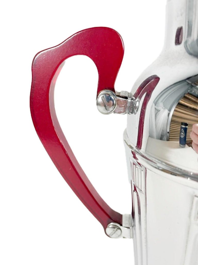 Art Deco UrnForm Chrome Cocktail Shaker with Molded Columns and Red