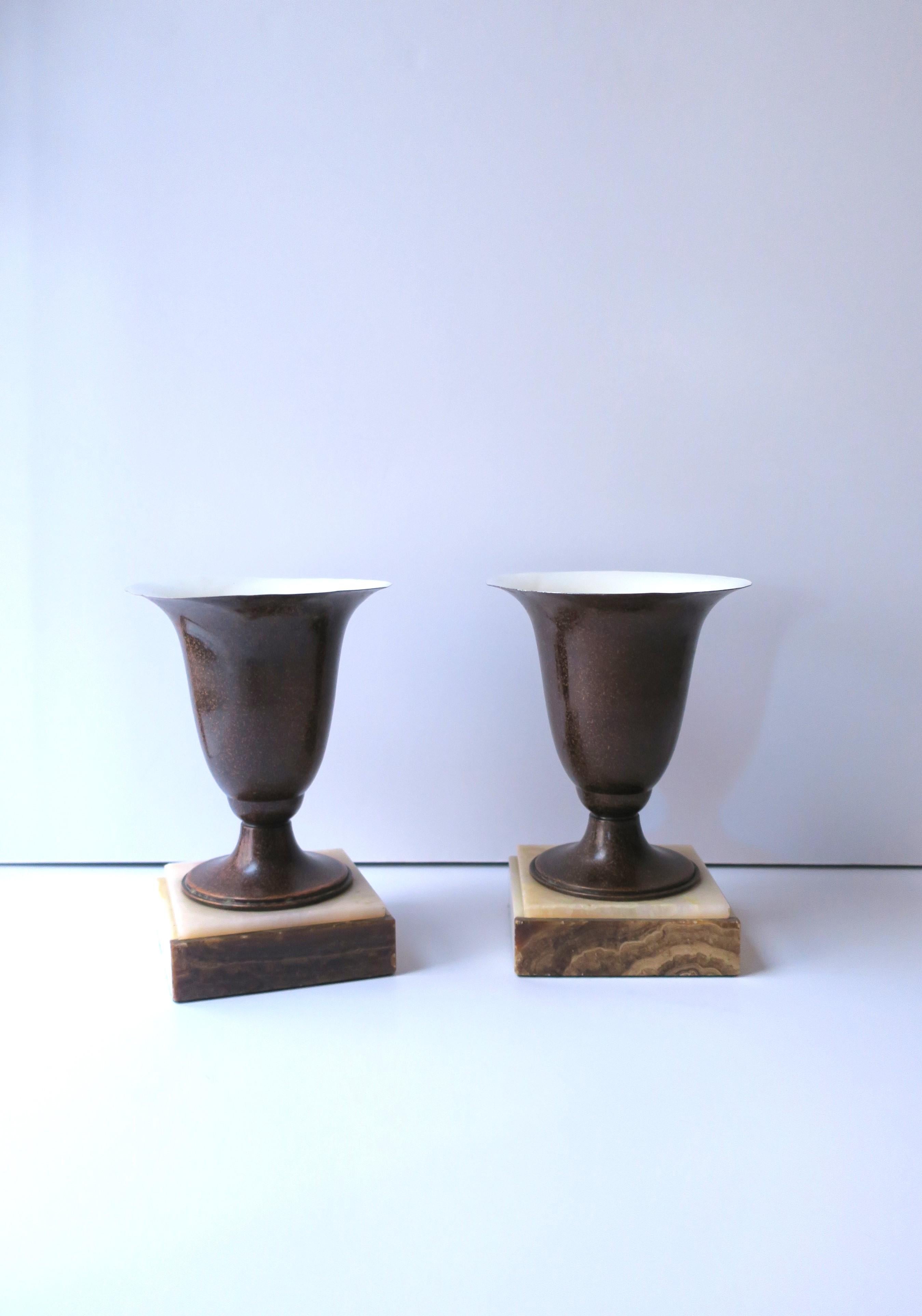 20th Century Art Deco Urn Form Table Lamps Onyx Marble Bases, Pair For Sale