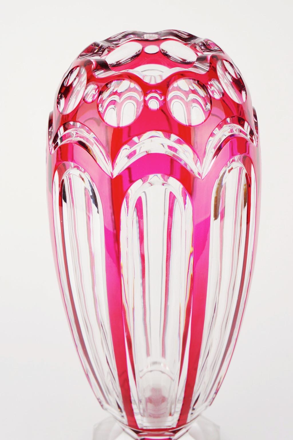 Belgian Art Deco Val Saint Lambert ADP 9 Red Glass Vase For Sale