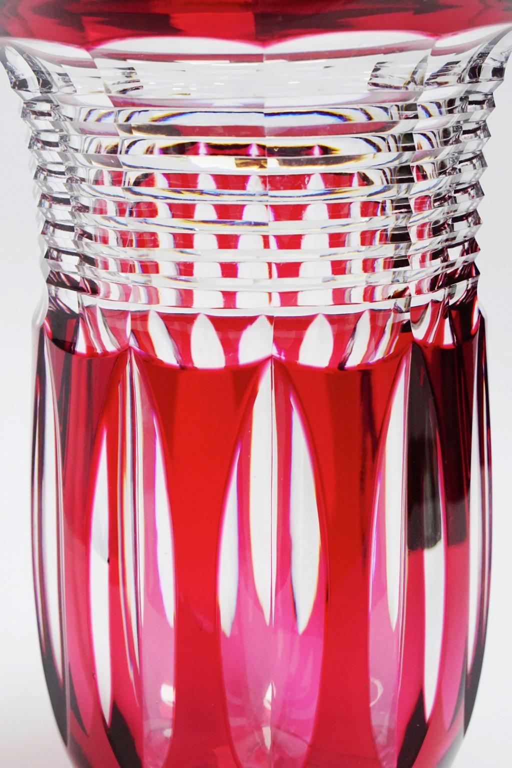 Art Deco Val Saint Lambert Antar Red Crystal Vase by Joseph Simon For Sale 6