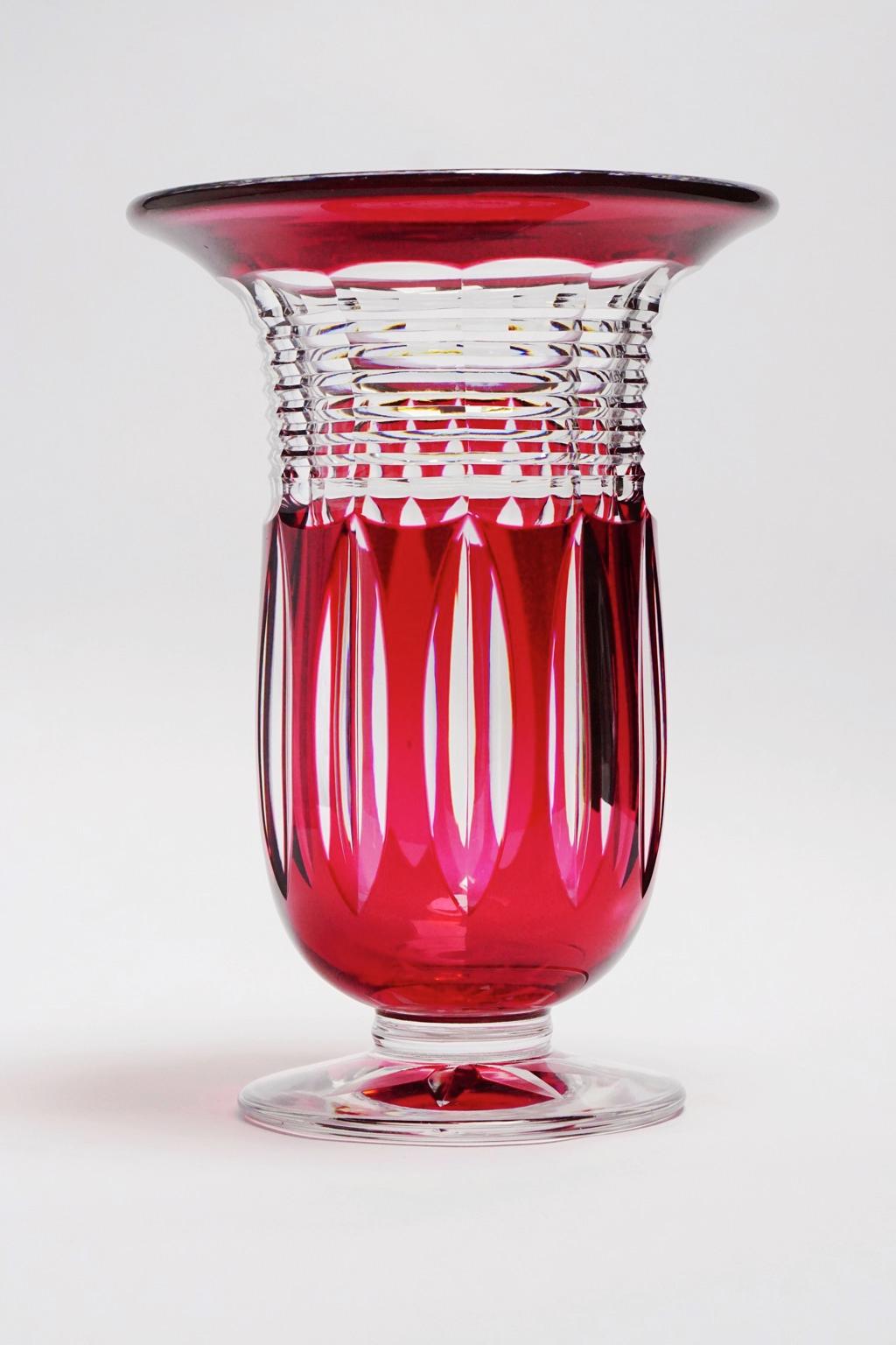 Belgian Art Deco Val Saint Lambert Antar Red Crystal Vase by Joseph Simon For Sale
