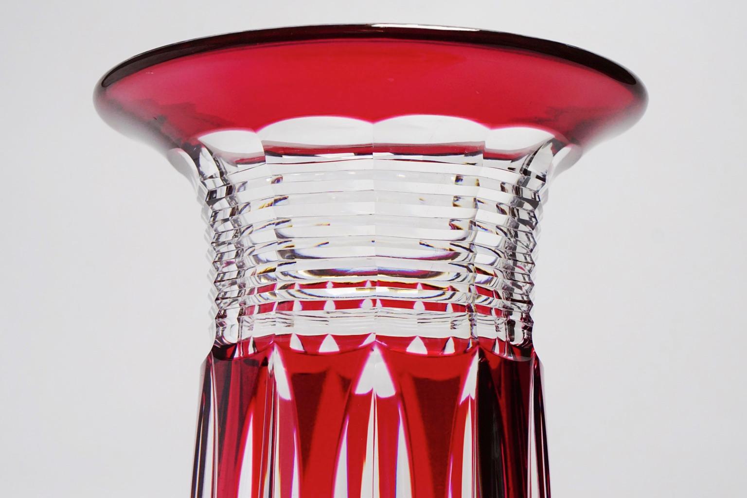 Early 20th Century Art Deco Val Saint Lambert Antar Red Crystal Vase by Joseph Simon For Sale