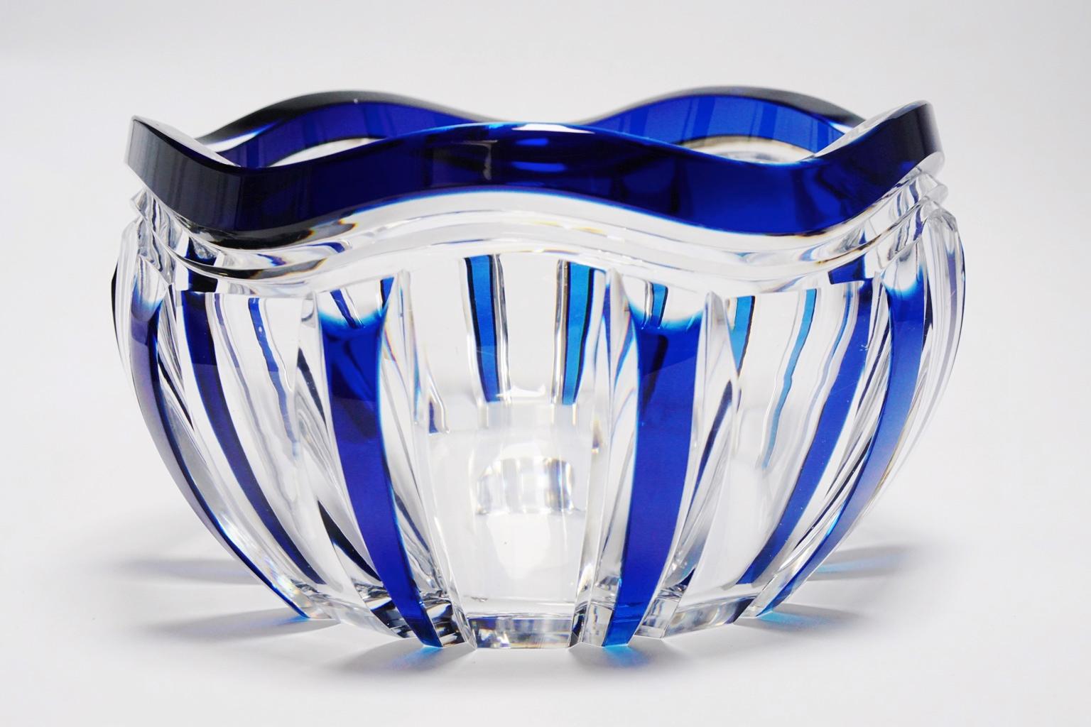 Art Deco Val Saint Lambert Blue Overlaid Pietro Crystal Bowl by Joseph Simon For Sale 5