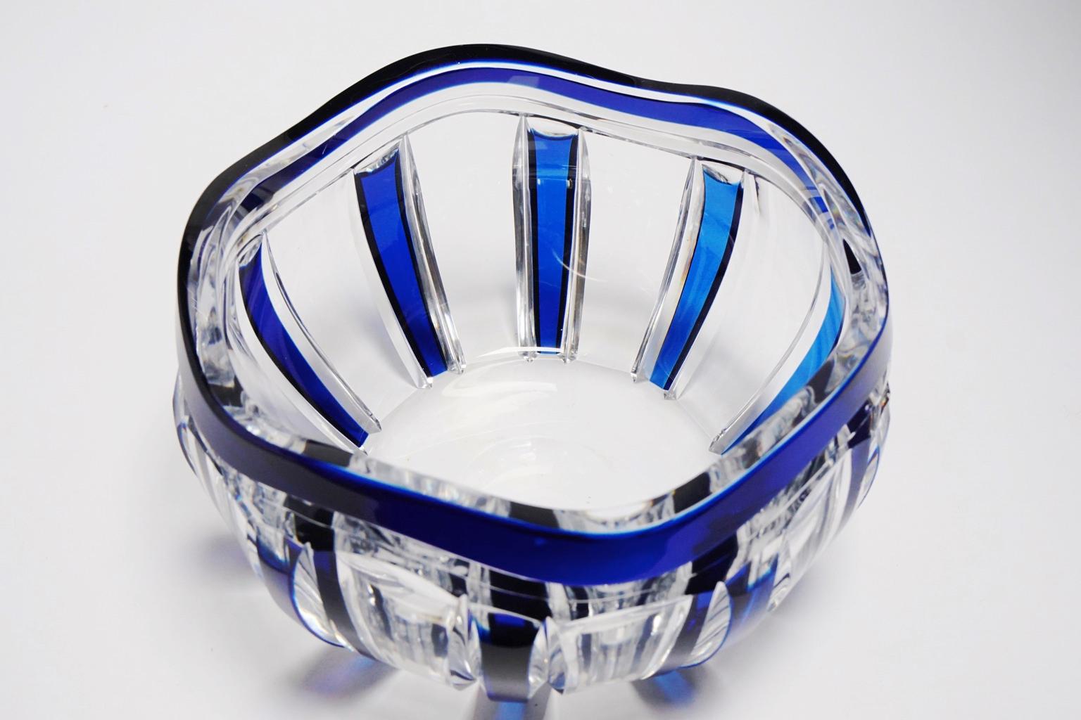 Art Deco Val Saint Lambert Blue Overlaid Pietro Crystal Bowl by Joseph Simon For Sale 6