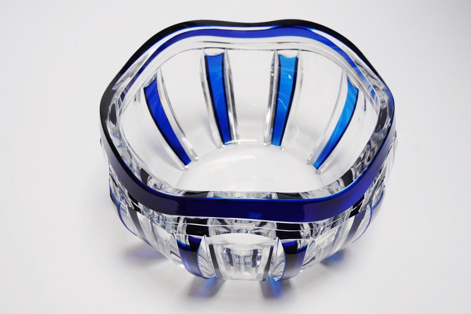 Art Deco Val Saint Lambert Blue Overlaid Pietro Crystal Bowl by Joseph Simon For Sale 7
