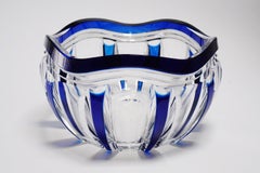 Art Deco Val Saint Lambert Blue Overlaid Pietro Crystal Bowl by Joseph Simon