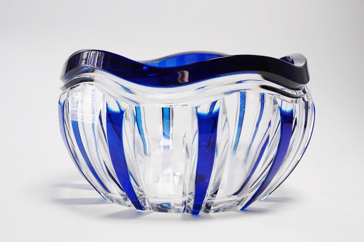 Early 20th Century Art Deco Val Saint Lambert Blue Overlaid Pietro Crystal Bowl by Joseph Simon For Sale
