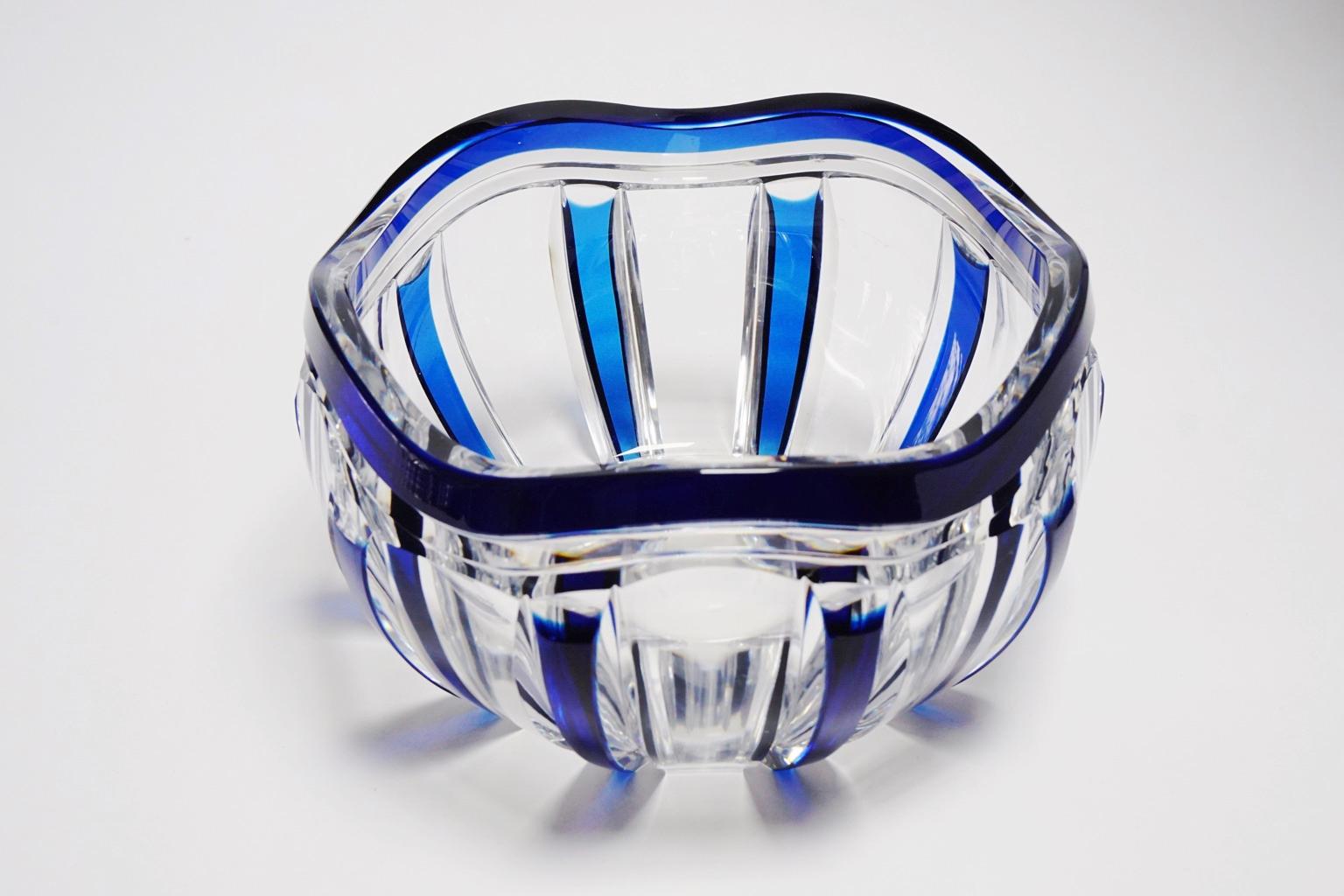 Art Deco Val Saint Lambert Blue Overlaid Pietro Crystal Bowl by Joseph Simon For Sale 1