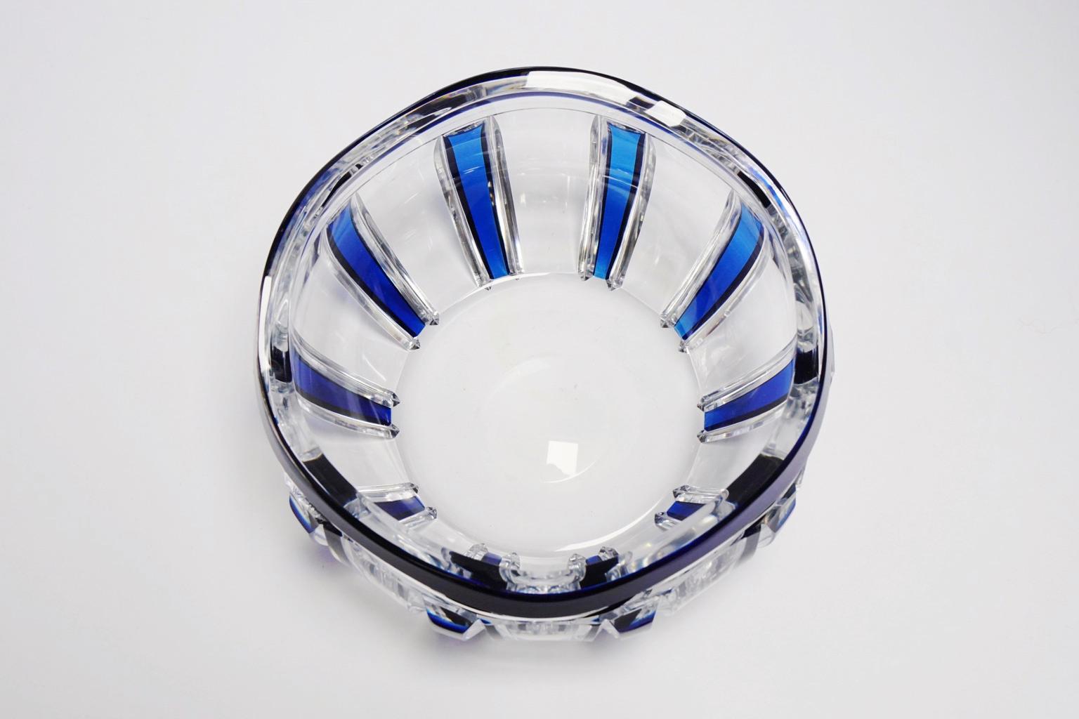 Art Deco Val Saint Lambert Blue Overlaid Pietro Crystal Bowl by Joseph Simon For Sale 2