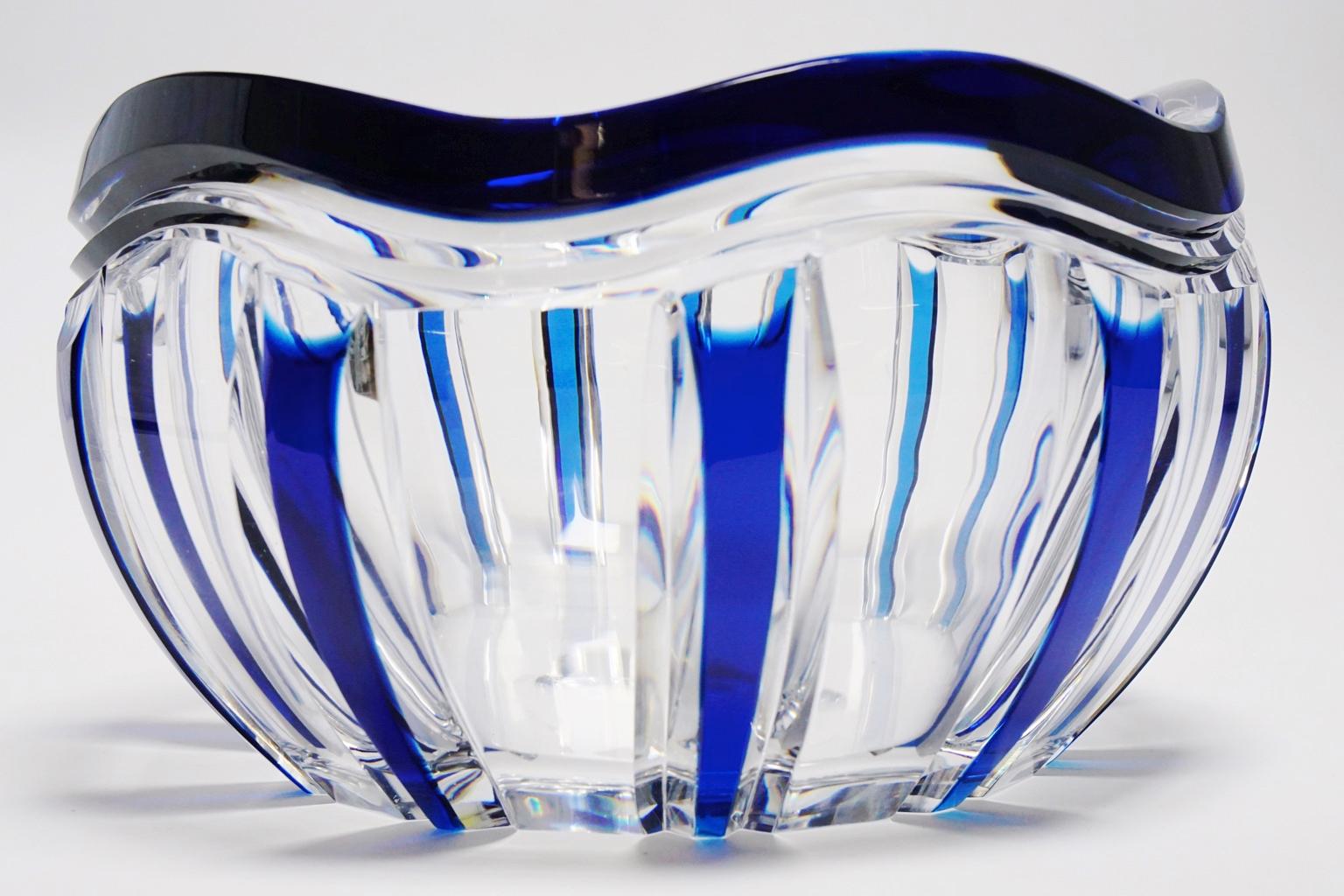 Art Deco Val Saint Lambert Blue Overlaid Pietro Crystal Bowl by Joseph Simon For Sale 4