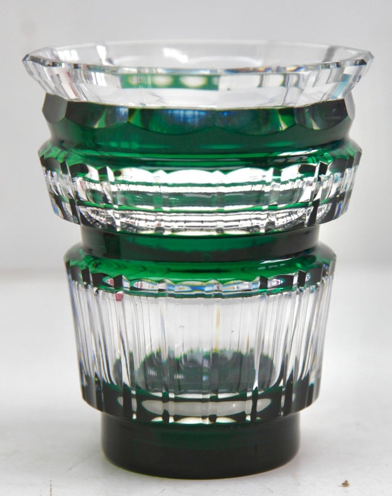 Art Deco Val Saint-Lambert Green Crystal Vase Cut-to-clear, 1950s For ...
