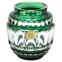 Vase Art Déco Val Saint-Lambert en cristal vert déco, découpé sur-mesure, années 1950