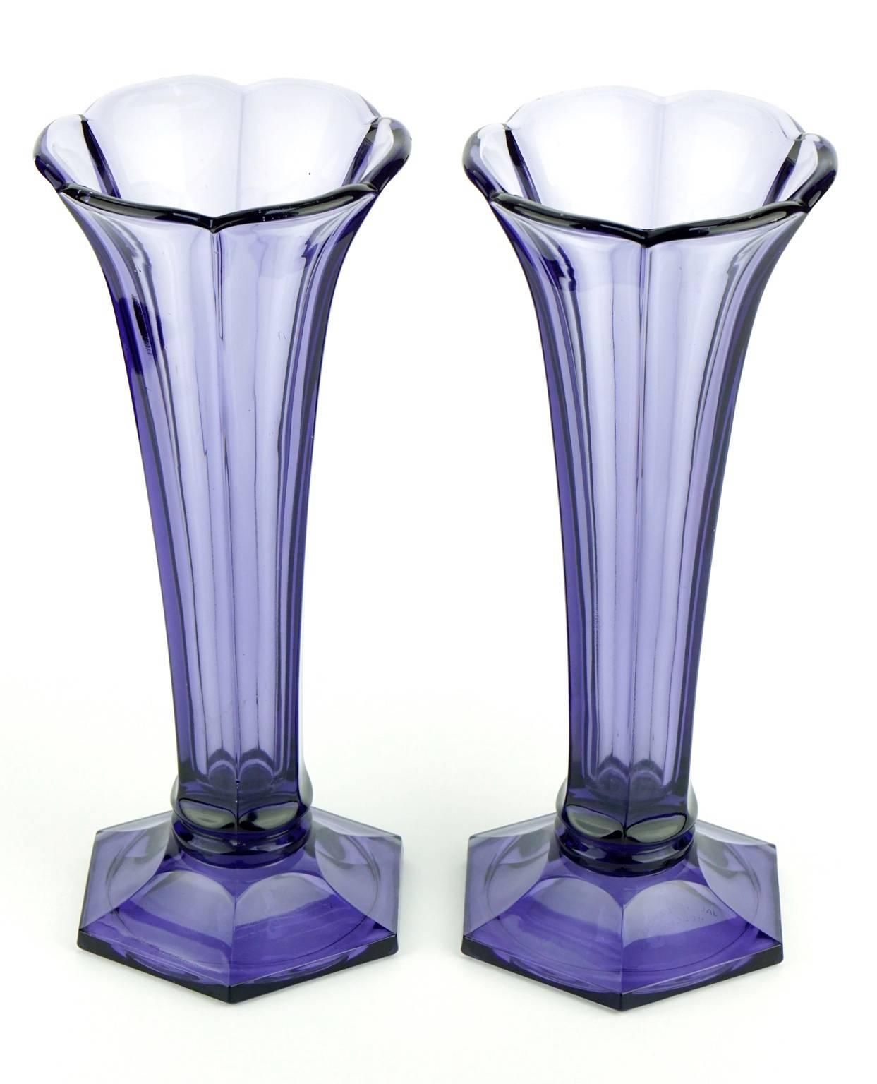 Pair of Art Deco pressed glass vases.