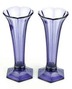 Art Deco Val Saint Lambert Set of Two Purple Vases