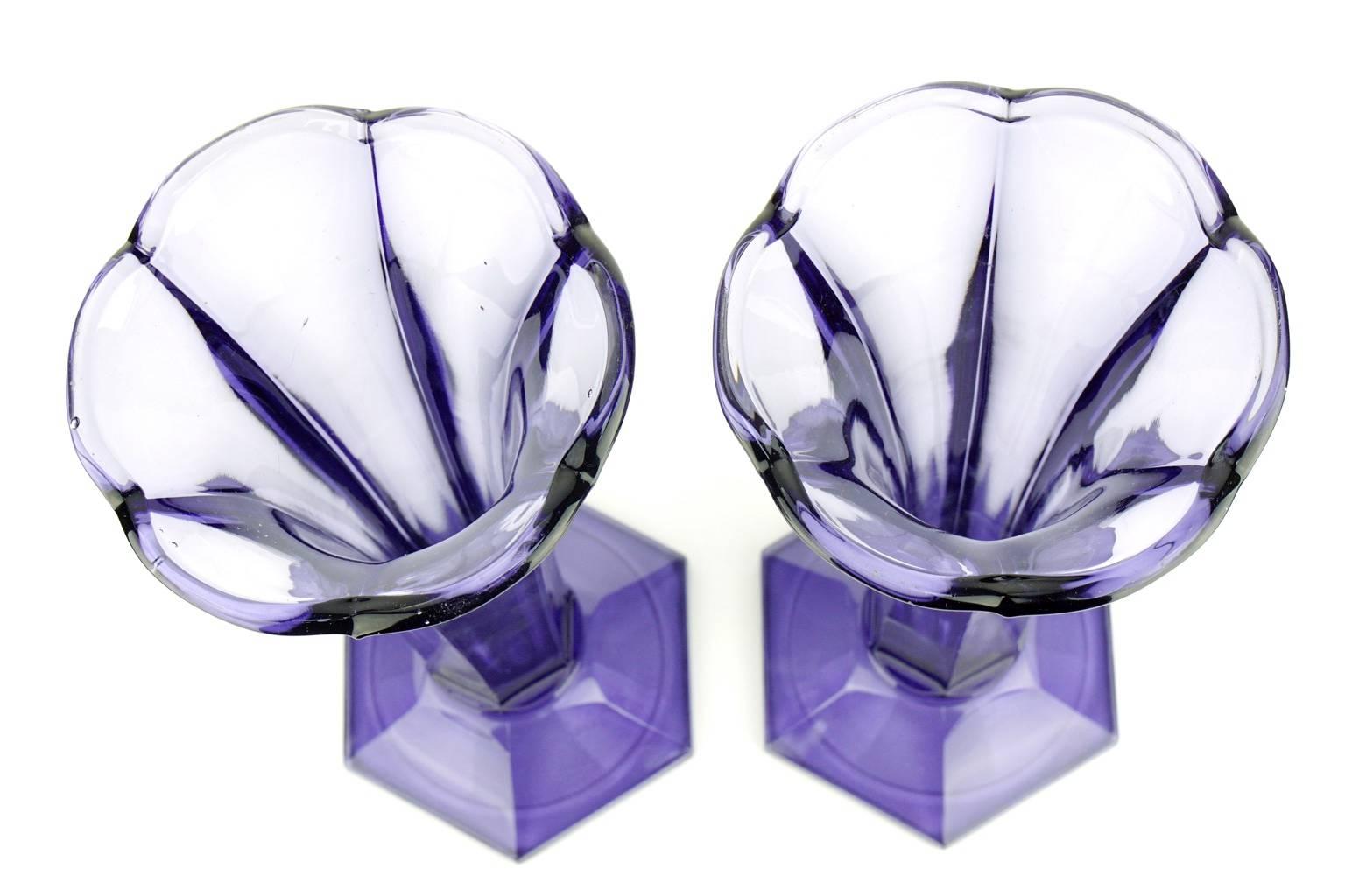 Belgian Art Deco Val Saint Lambert Set of Two Purple Vases For Sale