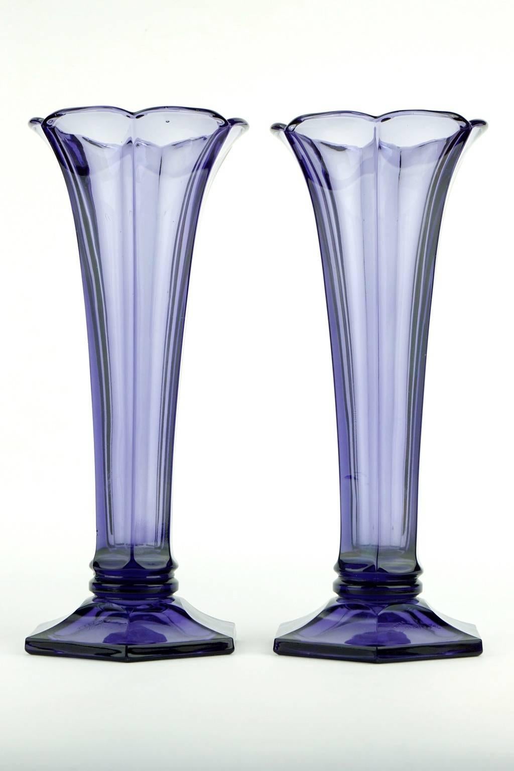 Glass Art Deco Val Saint Lambert Set of Two Purple Vases For Sale
