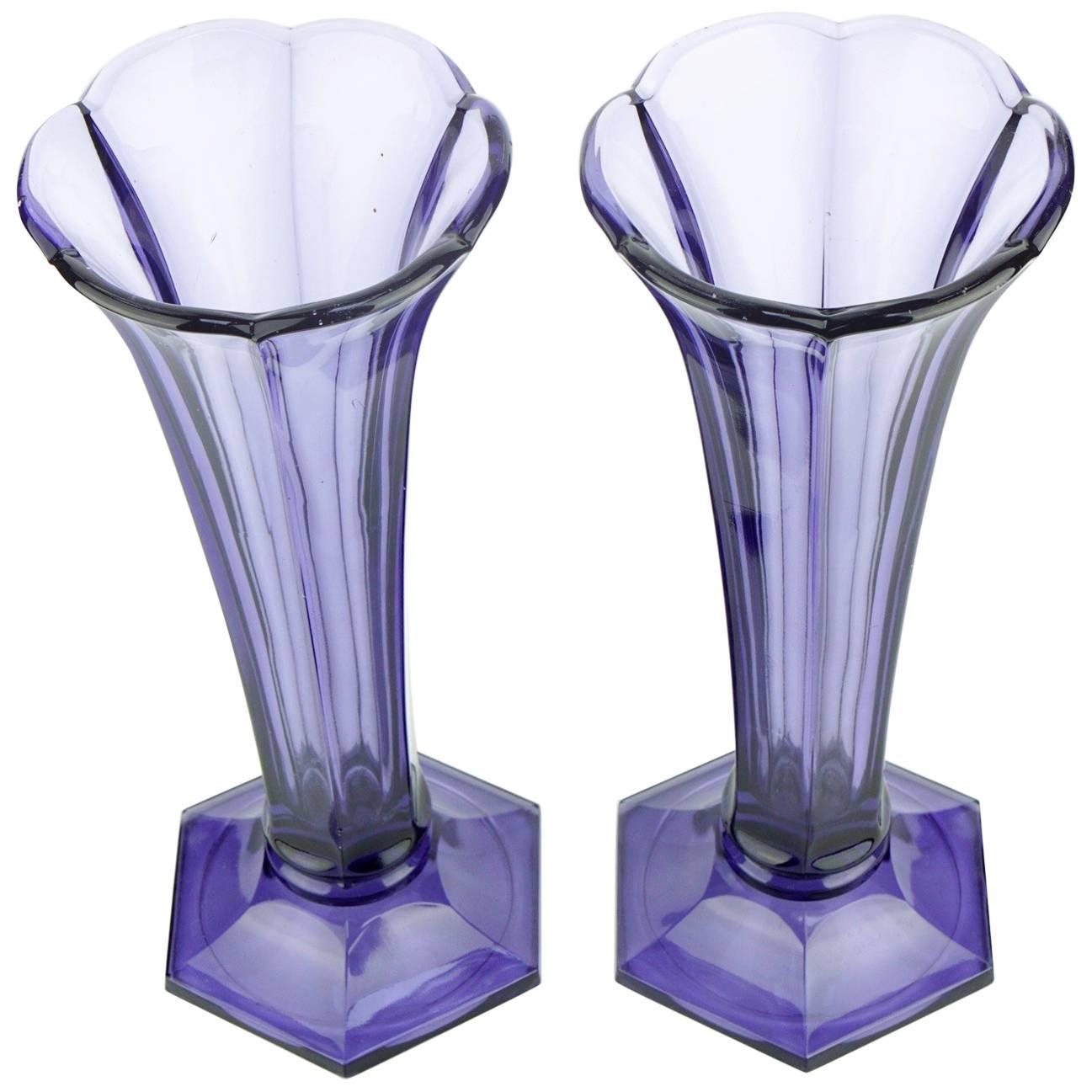 Art Deco Val Saint Lambert Set of Two Purple Vases For Sale