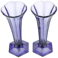 Art Deco Val Saint Lambert Set of Two Purple Vases