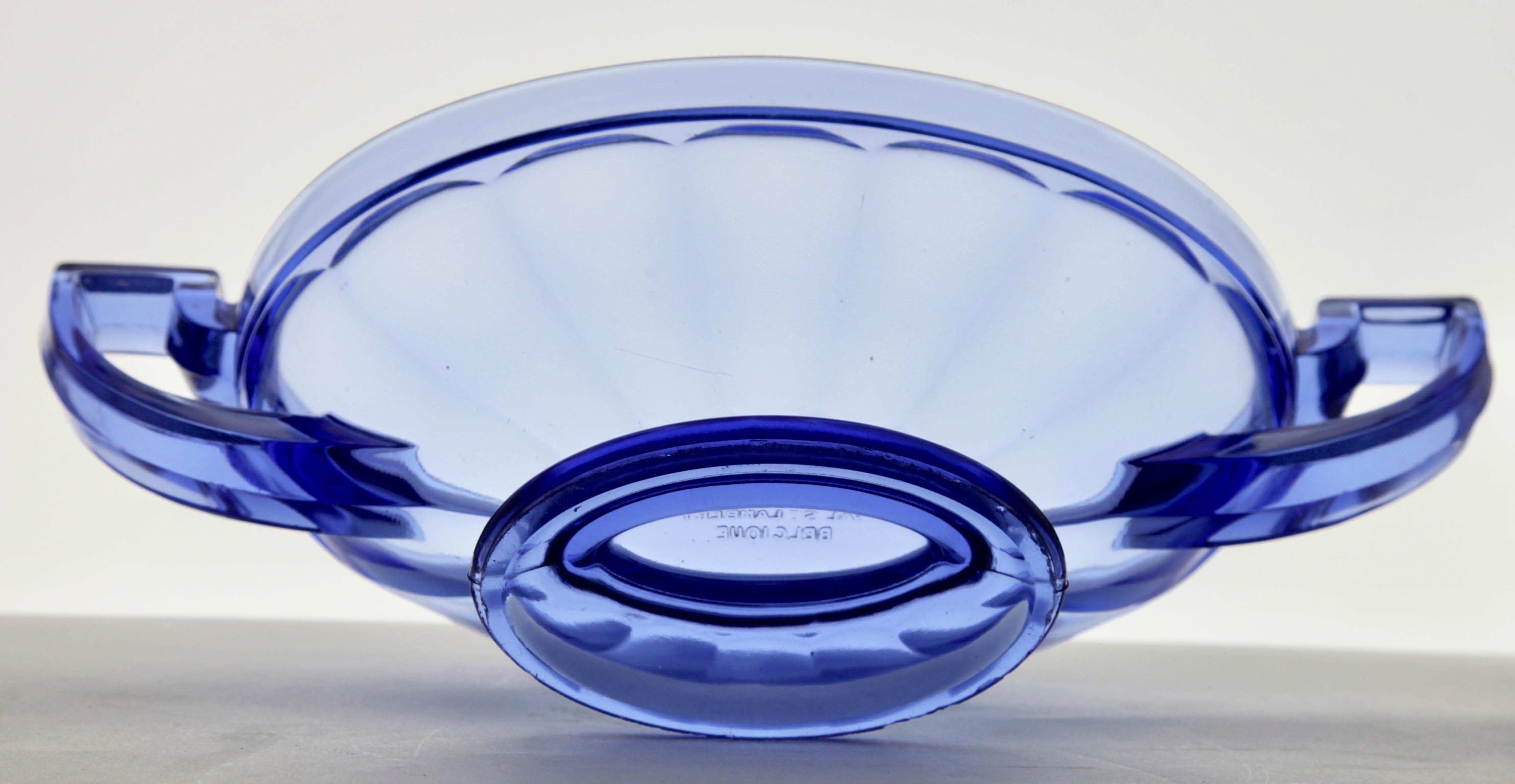 Art Deco Val Saint Lambert, Signed Luxval, Blue Coupe Noemie Ovale, 1935 3