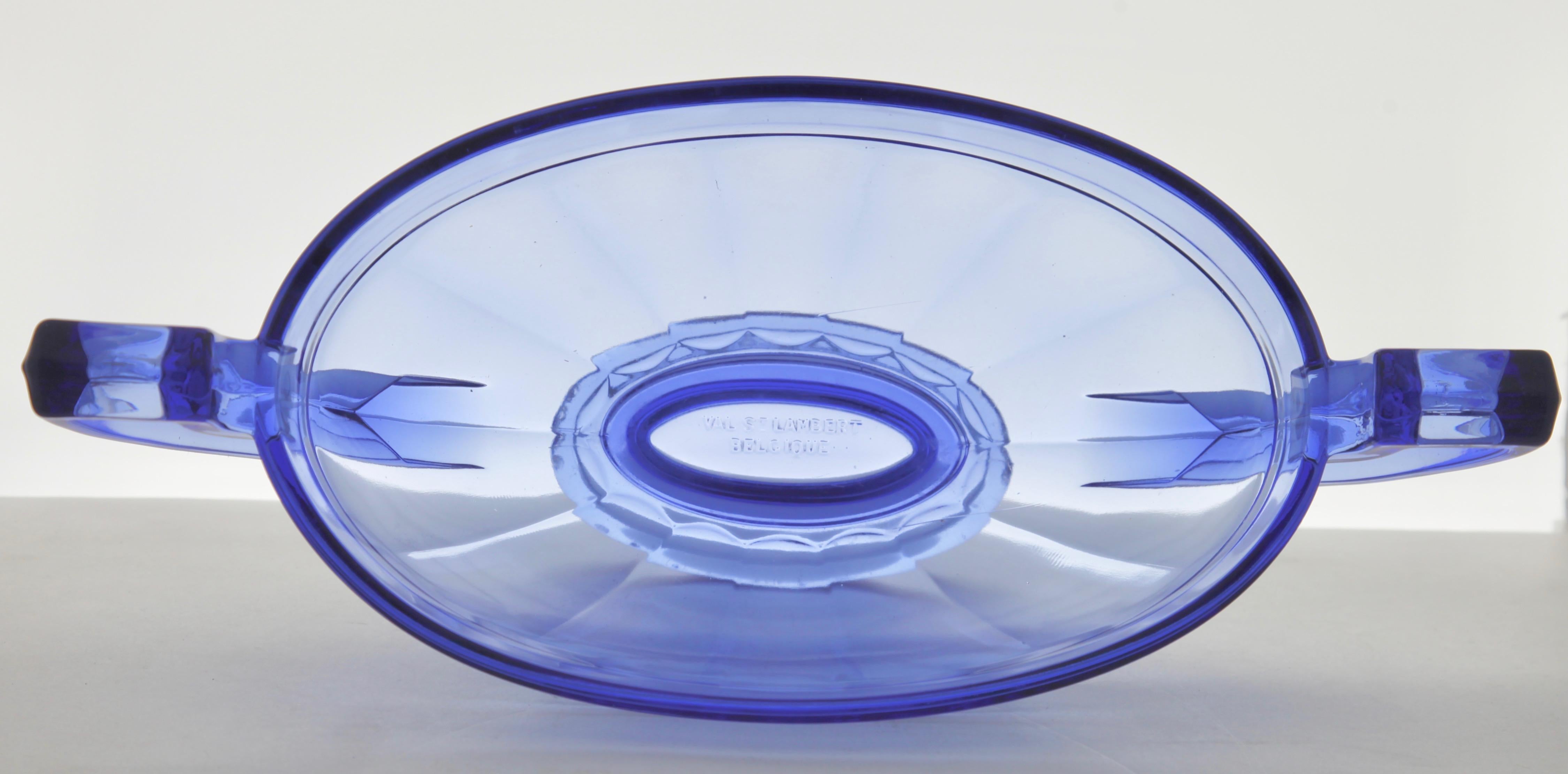 Mid-20th Century Art Deco Val Saint Lambert, Signed Luxval, Blue Coupe Noemie Ovale, 1935