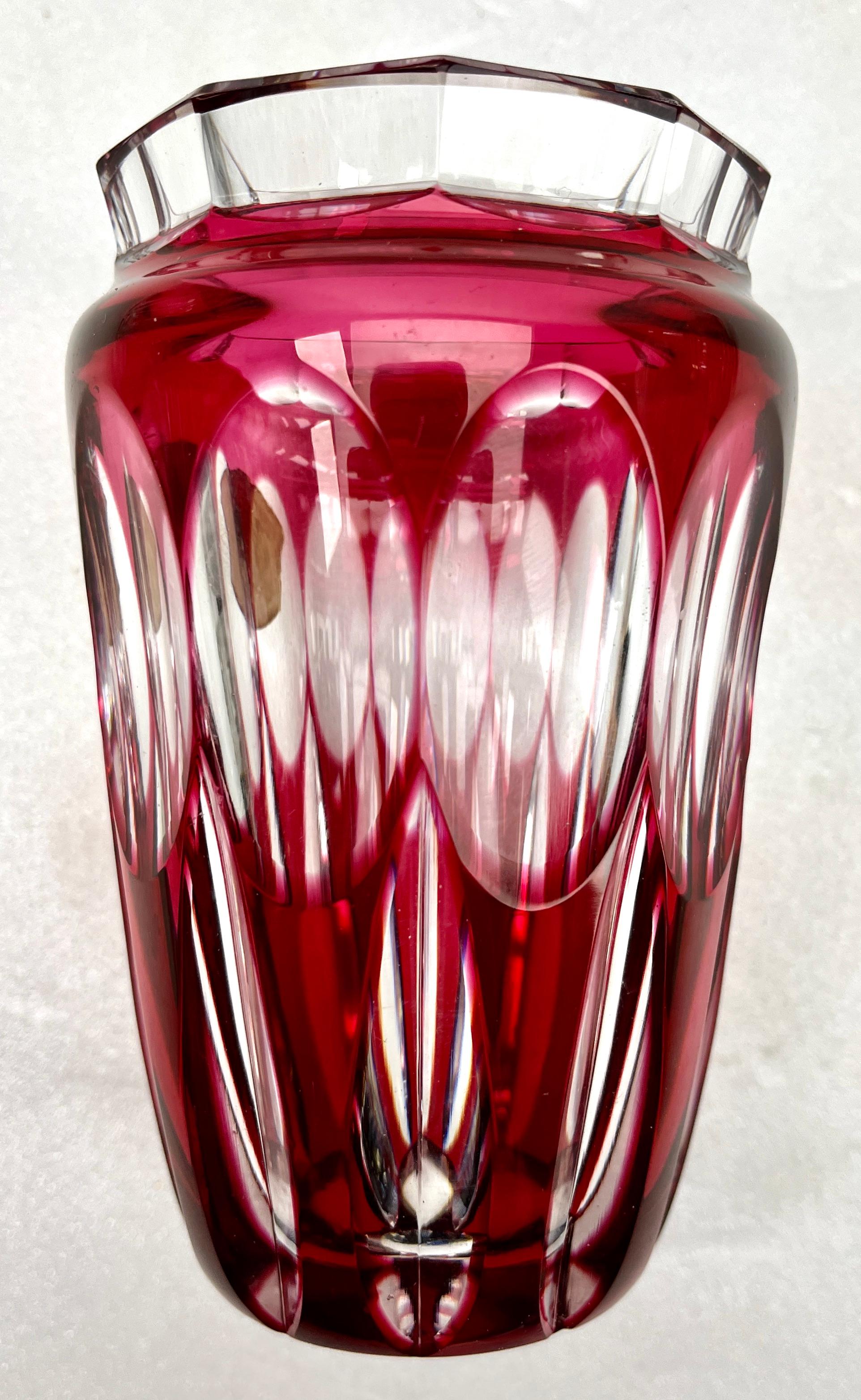 Mid-Century Modern Art Deco Val Saint Lambert Signed Small Crystal Vase Cut-to-clear, 1950s For Sale