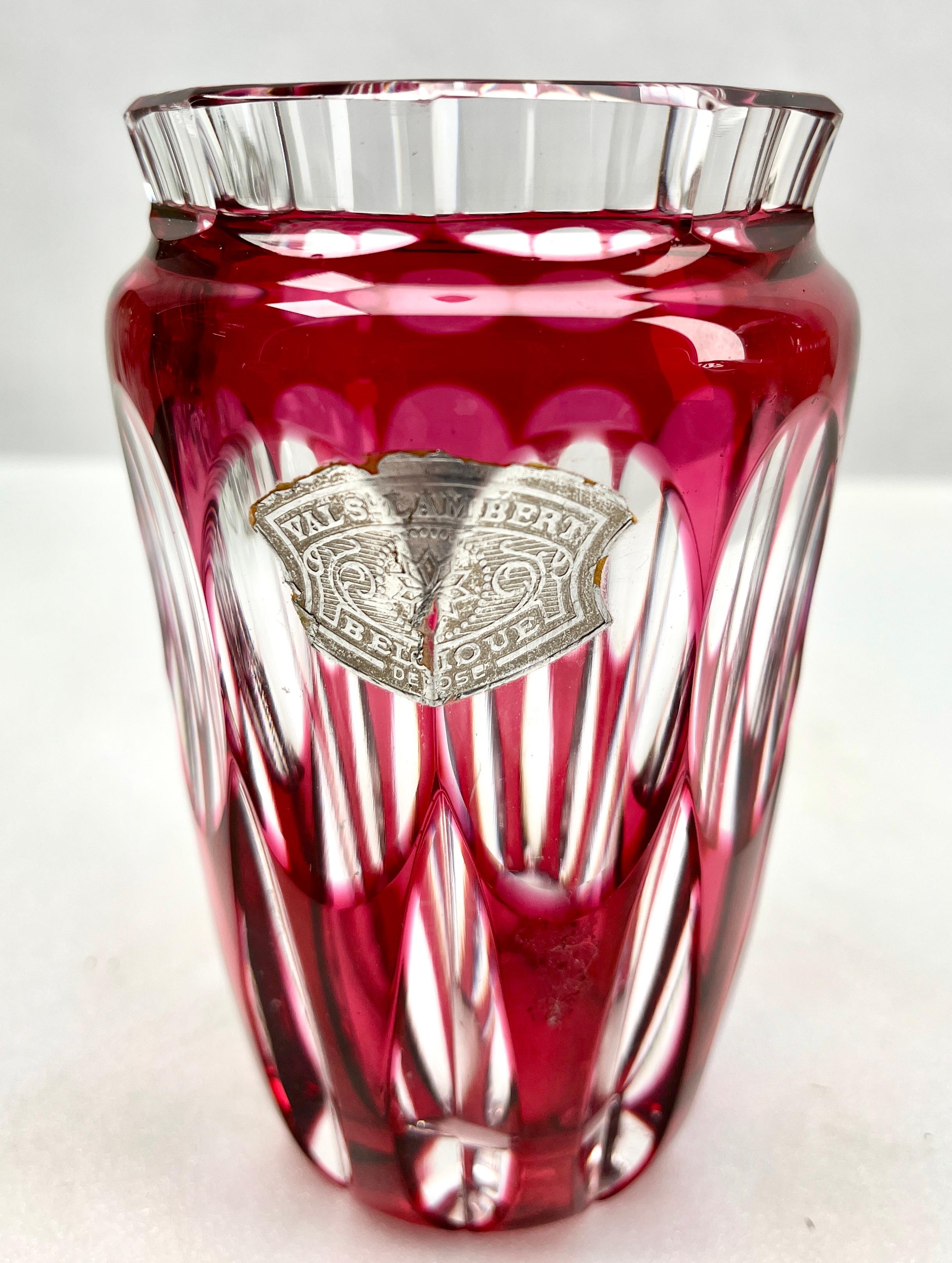 Mid-20th Century Art Deco Val Saint Lambert Signed Small Crystal Vase Cut-to-clear, 1950s For Sale