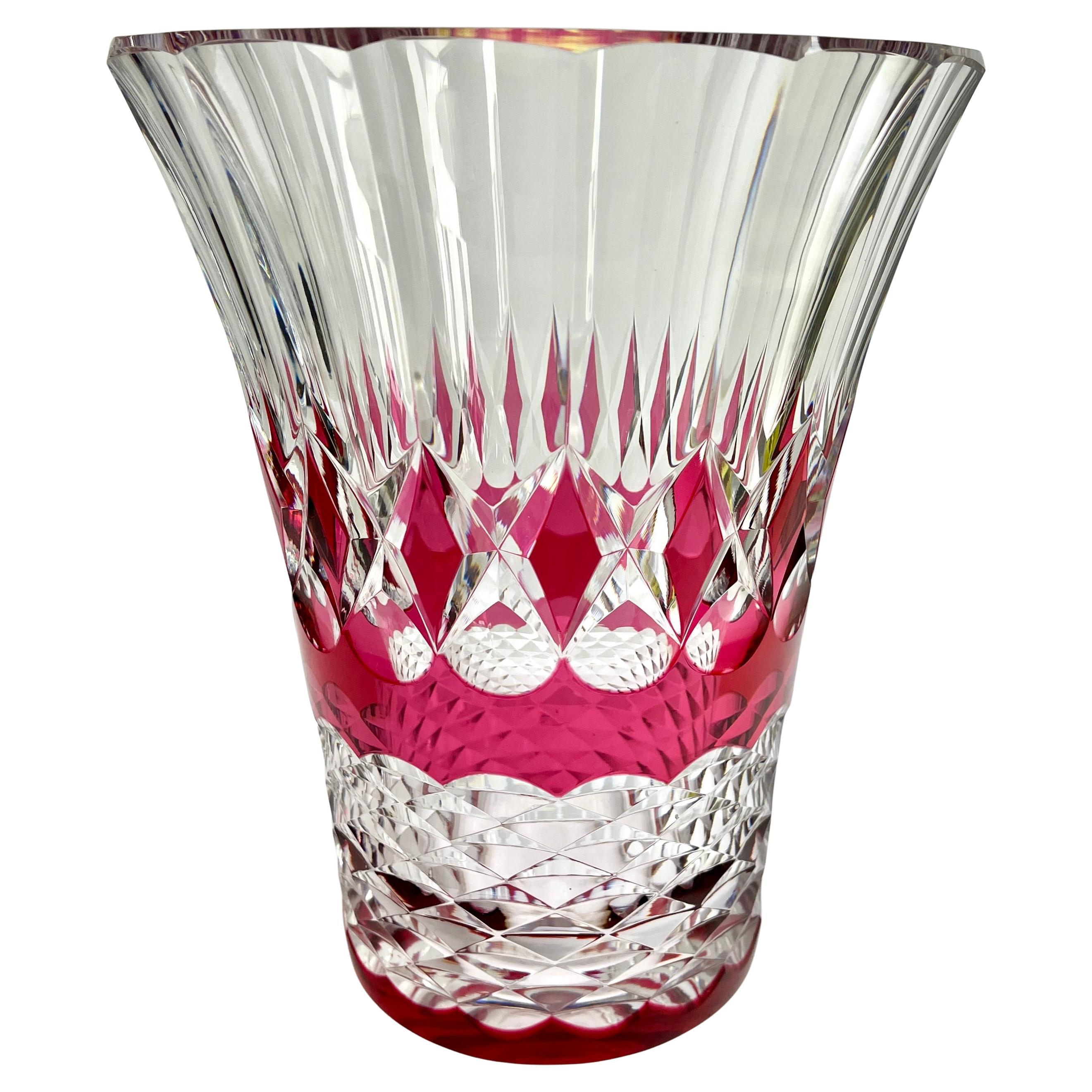 Art Deco Val Saint Lambert Signed Very Large Crystal Vase Cut-to-clear, 1950s