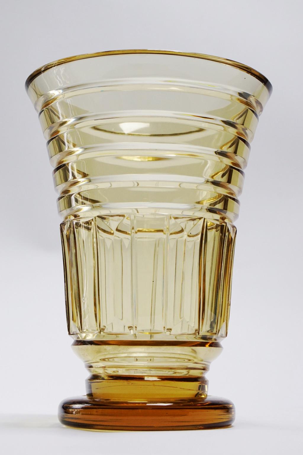 Belgian Art Deco Val Saint Lambert Topaze Crystal Vase For Sale