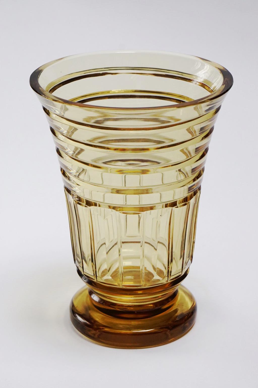 Cut Glass Art Deco Val Saint Lambert Topaze Crystal Vase For Sale