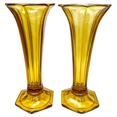 Vintage Art Deco Val Saint Lambert Pair Luxval vases Model Americain Charles Graffart