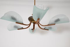 Art Deco Valinte Oy style Copper and Brass Chandelier with Petal Glass Shades