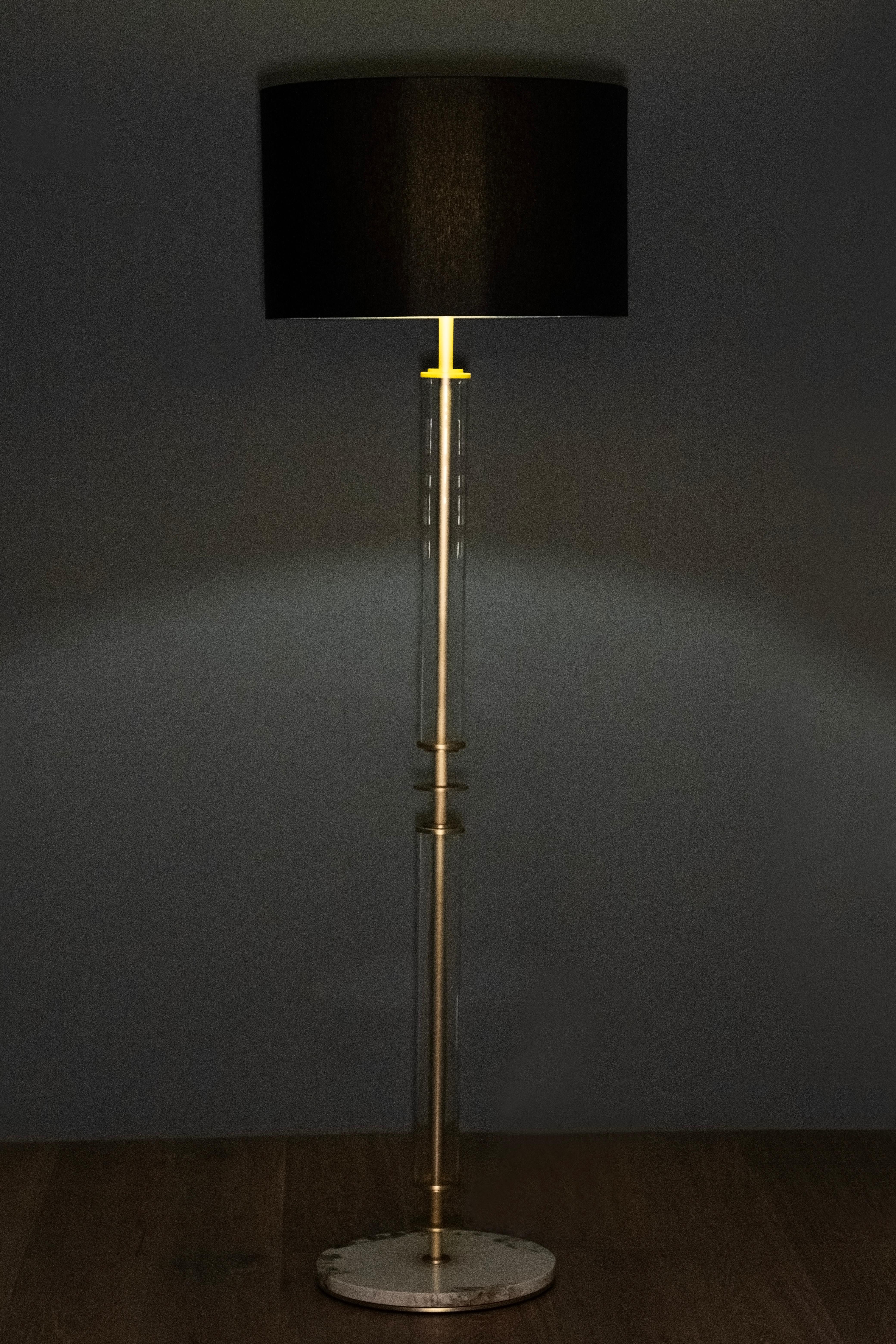 Art Deco Valverde Floor Lamp Brushed Brass Black Handmade Portugal by Greenapple For Sale 1